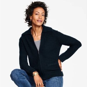Talbots Textured Zip Front Cardigan Sweater Size M
